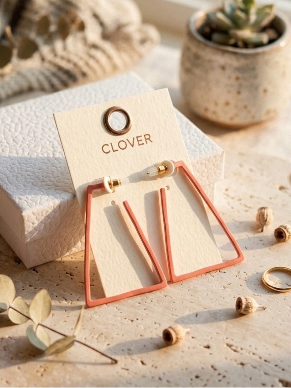 Clover Coral Trapezoid Drop Earrings